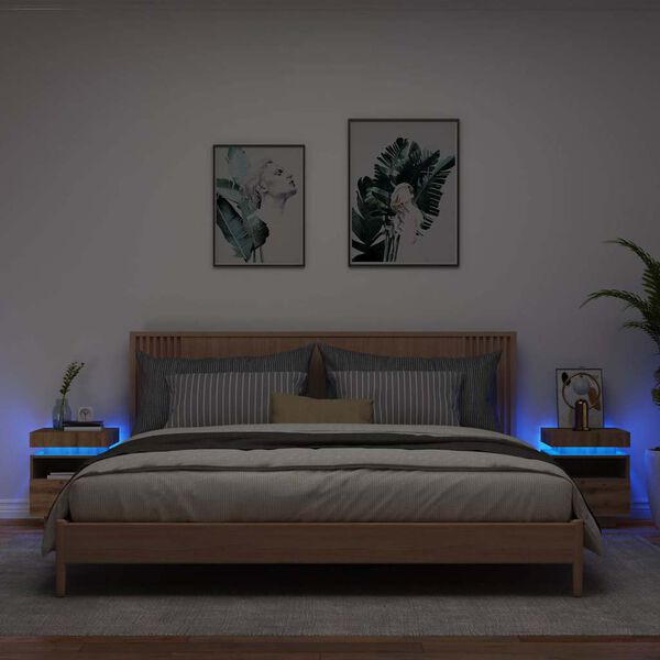 vidaXL sengeborde 2 stk. med LED-lys 40x39x48,5 cm kunsteg