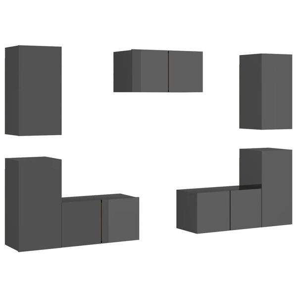 vidaXL tv-skabss&aelig;t 7 dele konstrueret tr&aelig; gr&aring; h&oslash;jglans