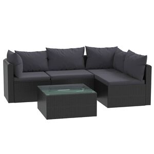 vidaXL havelounges&aelig;t 5 dele med hynder polyrattan sort