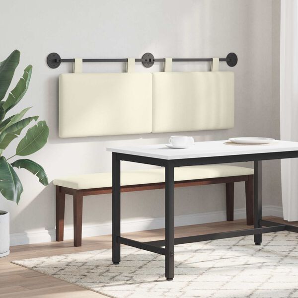 vidaXL H&aelig;ngende Hovedgavl V&aelig;gmonteret Creme 150 x 55 x 5 cm Velourstof