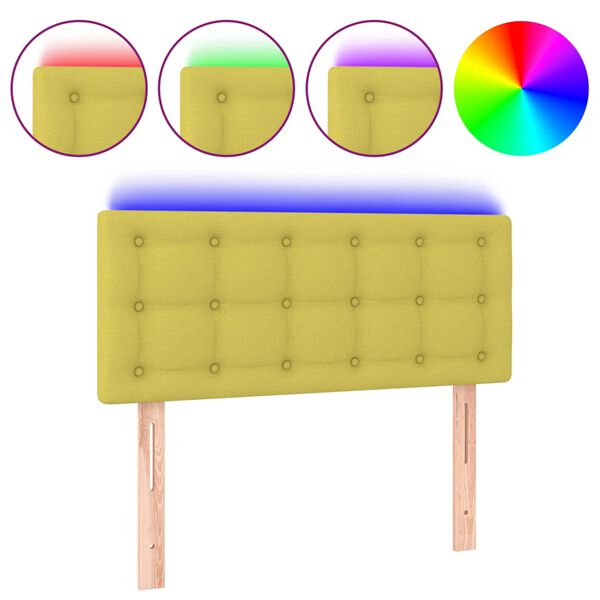 vidaXL sengegavl med LED-lys 90x5x78/88 cm stof gr&oslash;n