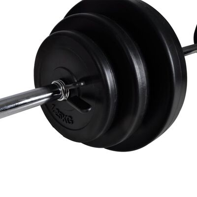 vidaXL træningsbænk med vægtstang- og håndvægtsæt 30,5 kg
