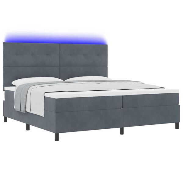 vidaXL LED Box Spring Bed med madras M&oslash;rkegr&aring; 200 x 200 cm Stof
