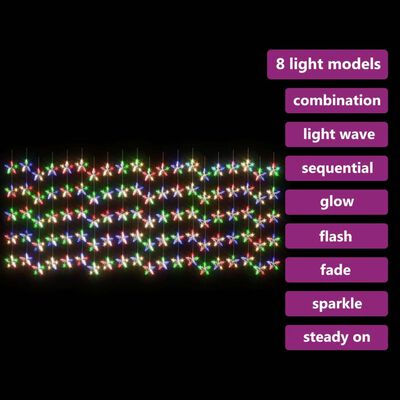 vidaXL LED-lysgardin m. stjerner 500 LED'er 8 funktioner farverigt lys
