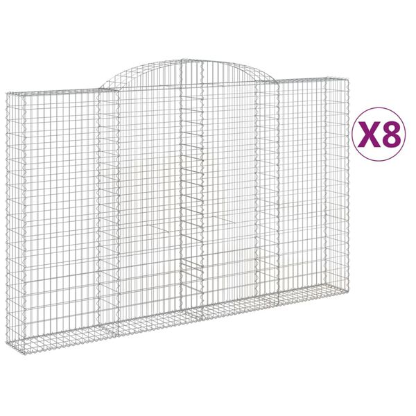 vidaXL buede gabionkurve 8 stk. 300x30x180/200 cm galvaniseret jern