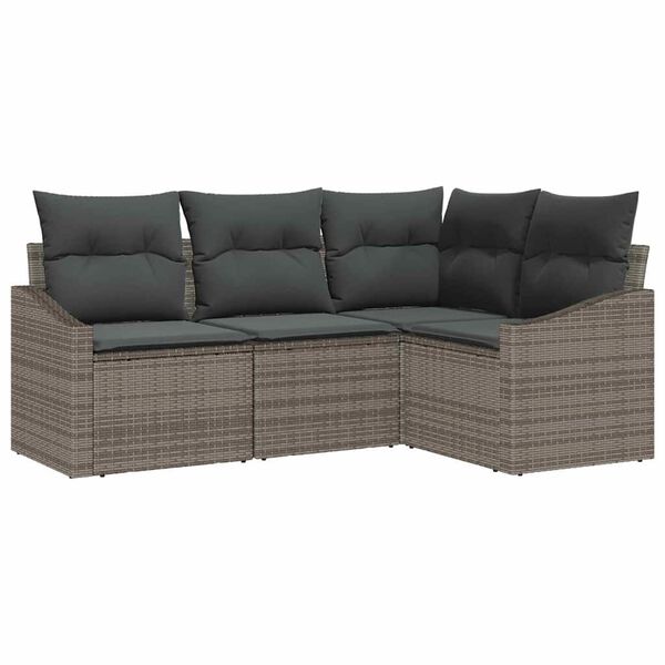 vidaXL Sofa S&aelig;t med pude 4 pcs Gr&aring; polyrattan