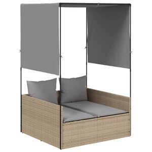 vidaXL solseng med tag og gardiner polyrattan beige