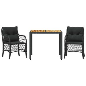 vidaXL bistros&aelig;t til haven 3 dele med hynder polyrattan sort