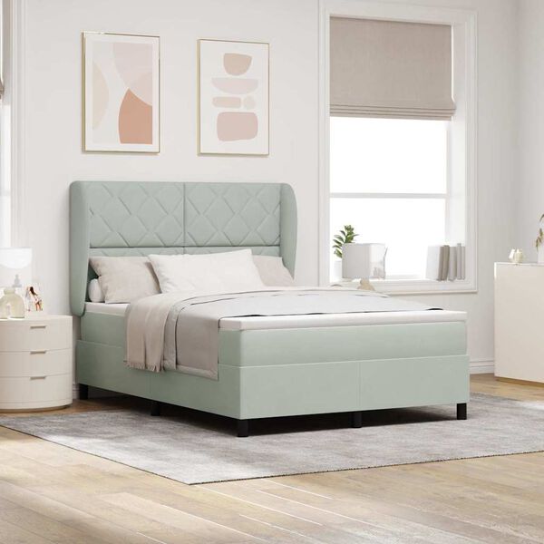 vidaXL Box spring seng med madras Lysegr&aring; 200 x 140 cm Polyester