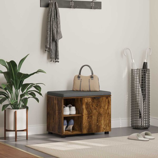 vidaXL Hallb&aelig;nk med pude Ensfarvet R&oslash;get eg 60 x 38 x 46 cm