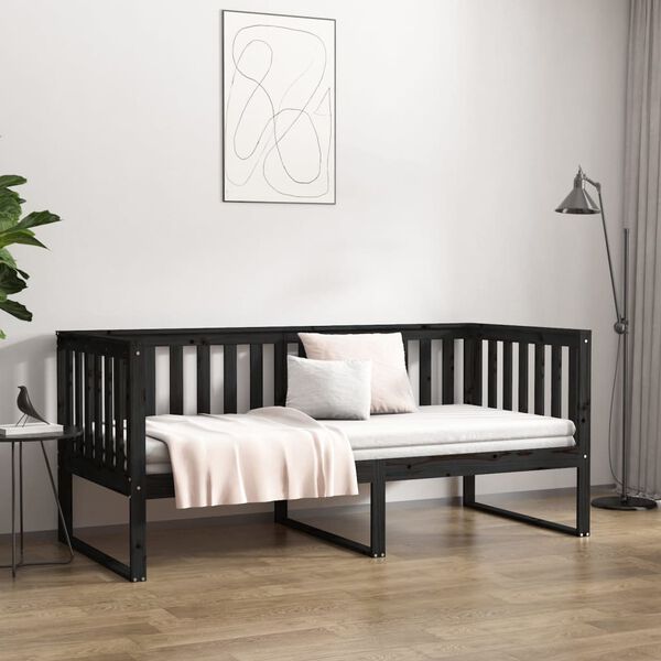 vidaXL daybed 90x190 cm massivt fyrretr&aelig; sort