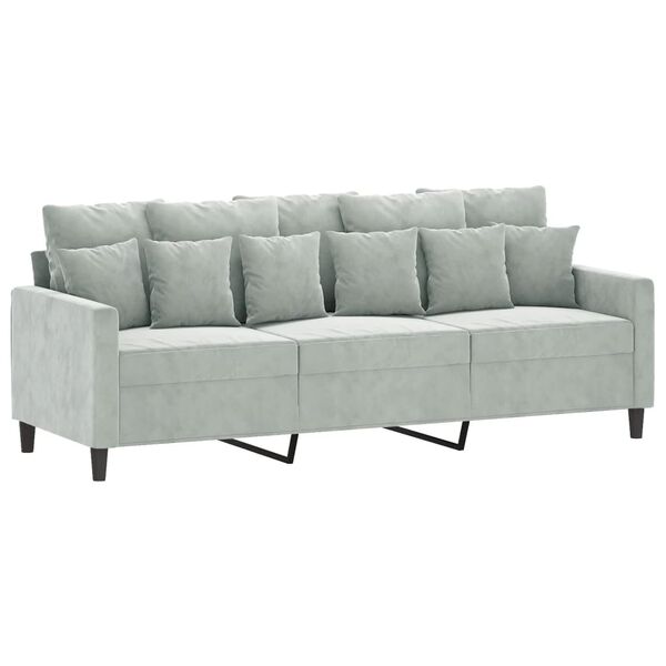 vidaXL 3-personers sofa med fodskammel 180 cm velour lysegr&aring;