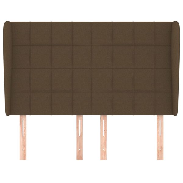 vidaXL sengegavl med kanter 147x23x118/128 cm stof m&oslash;rkebrun