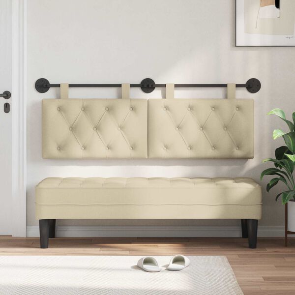 vidaXL H&aelig;ngende Hovedgavl V&aelig;gmonteret Creme 130 x 55 x 7 cm Stof