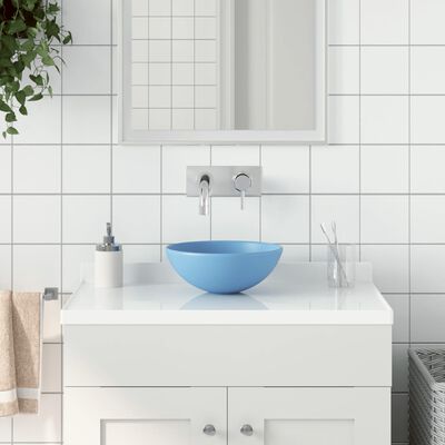 vidaXL keramisk håndvask til badeværelse rund lyseblå