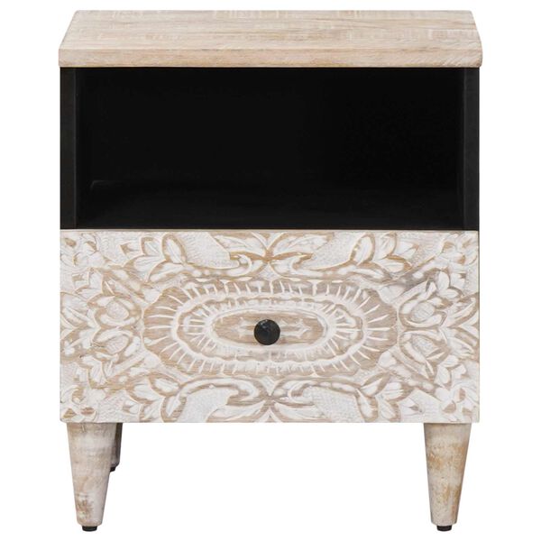 vidaXL Sengekabinett med skuffe Hvid 40 x 33 x 46 cm Massivt mangotr&aelig;