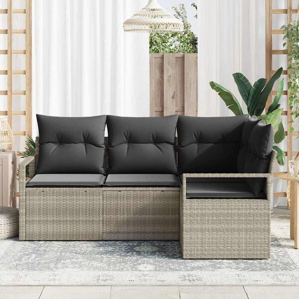 vidaXL Havesofa S&aelig;t 4 pcs Lysegr&aring; Poly Rattan og pulverlakeret st&aring;l