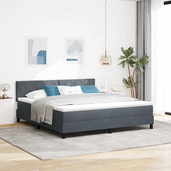 vidaXL LED Box Spring Bed med madras M&oslash;rkegr&aring; 180 x 200 cm Fl&oslash;jl