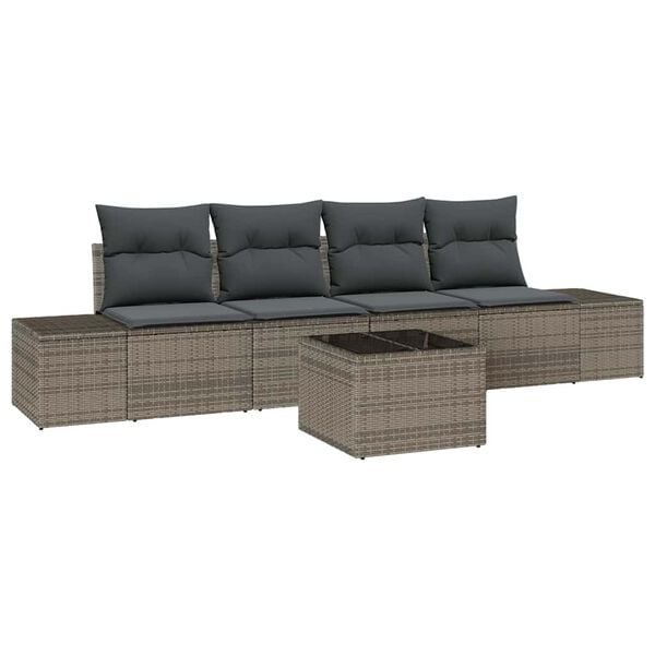 vidaXL Sofa S&aelig;t med pude med pude 5 pcs Gr&aring; polyrattan