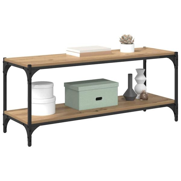 vidaXL TV-skab Artisan Egetr&aelig; 100x33x41cm Ingeni&oslash;rt tr&aelig; og jern