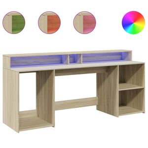 vidaXL skrivebord med LED-lys 200x55x91 cm konstrueret tr&aelig; sonoma-eg