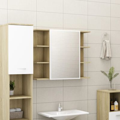 vidaXL badeværelsesskab m spejl 80x20,5x64 cm spånplade sonoma-eg hvid