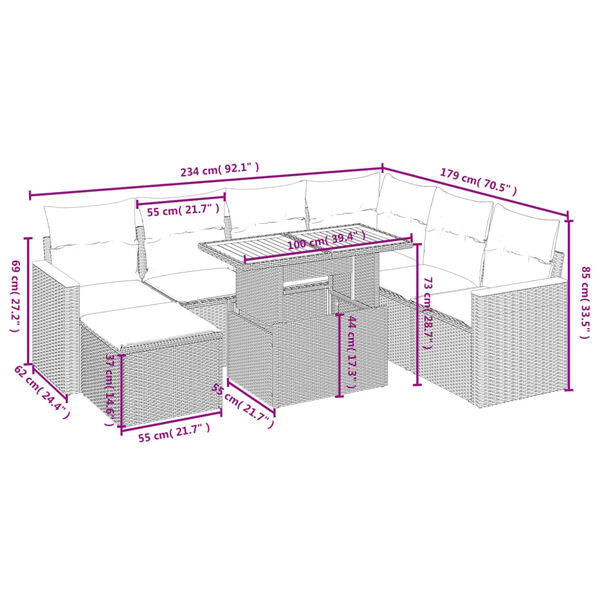 vidaXL sofas&aelig;t til haven 8 dele med hynder polyrattan sort