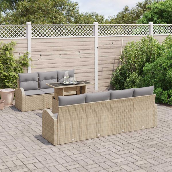 vidaXL Havesofa S&aelig;t med pude 8 pcs Beige Poly rattan