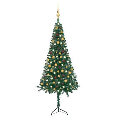 vidaXL kunstigt juletræ til hjørner LED og kuglesæt 180 cm PVC grøn