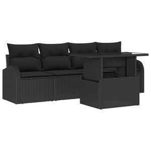 vidaXL Havesofa S&aelig;t med pude 5 pcs Sort Poly rattan