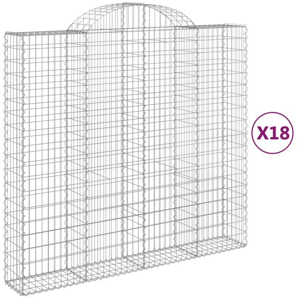 vidaXL buede gabionkurve 18 stk. 200x50x180/200 cm galvaniseret jern