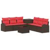 vidaXL Sofa S&aelig;t 8 stk. Brun og R&oslash;d 55 x 55 x 37 cm Poly Rattan og St&aring;l
