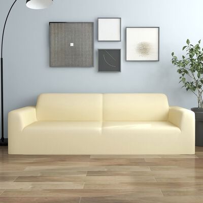 vidaXL elastisk 3-personers sofabetræk polyesterjersey cremefarvet