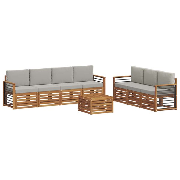 vidaXL Sofas&aelig;t med pude 8 pcs Naturlig og Lys Gr&aring; Massivt Akacietr&aelig;