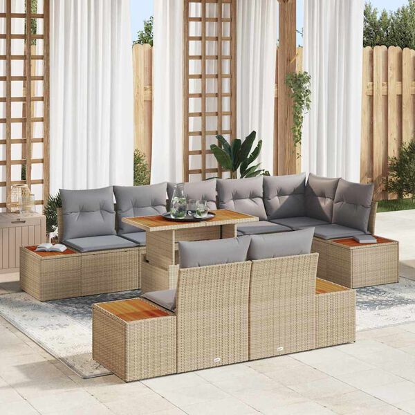 vidaXL Havesofa S&aelig;t med opbevaring 9 pcs Beige Poly rattan