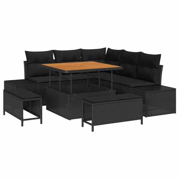 vidaXL Havesofa S&aelig;t med opbevaring 8 pcs Sort Poly rattan