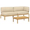 vidaXL Sofa S&aelig;t med pude Ensfarvet 3 pcs Beige Massivt Akacietr&aelig;