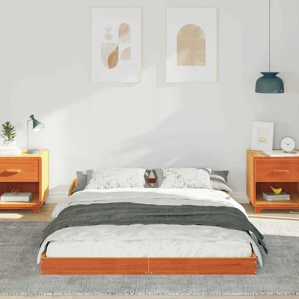 vidaXL Sengestel Voks brun 135 x 190 cm Massiv fyrretr&aelig;