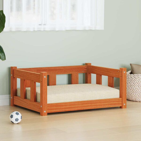 vidaXL Hundeseng Voks brun 65,5 x 50 x 28 cm Massiv fyrretr&aelig;