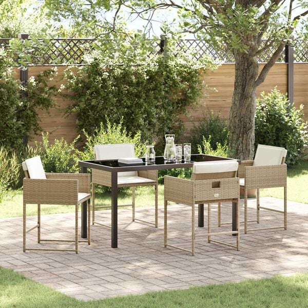 vidaXL Have Spisebordss&aelig;t med pude 5 pcs Beige polyrattan
