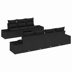 vidaXL Havesofa S&aelig;t med pude med opbevaring 8 pcs Sort polyrattan