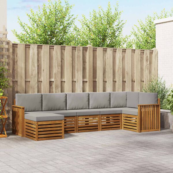 vidaXL Sektionalsofa s&aelig;t 7 pcs Naturlig og Lys Gr&aring; Massivt Akacietr&aelig;