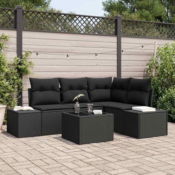 vidaXL Havesofa S&aelig;t 5 pcs Sort polyrattan