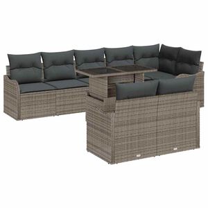 vidaXL Lounge s&aelig;t med pude 9 pcs Gr&aring; Poly rattan