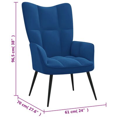 vidaXL lænestol med fodskammel fløjl blå