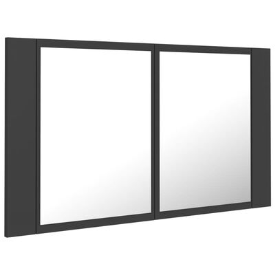 vidaXL badeværelsesskab m. spejl og LED-lys 80x12x45 cm akryl grå