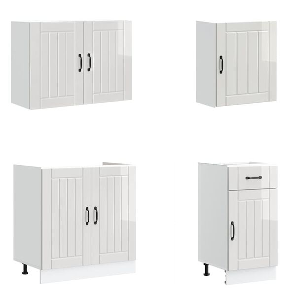 vidaXL 7 dele køkkenskabssæt Lucca hvid højglans konstrueret træ