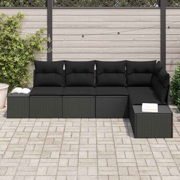 vidaXL Havesofa S&aelig;t med opbevaring 5 pcs Sort polyrattan