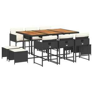 vidaXL spisebordss&aelig;t til haven 11 dele med hynder polyrattan sort
