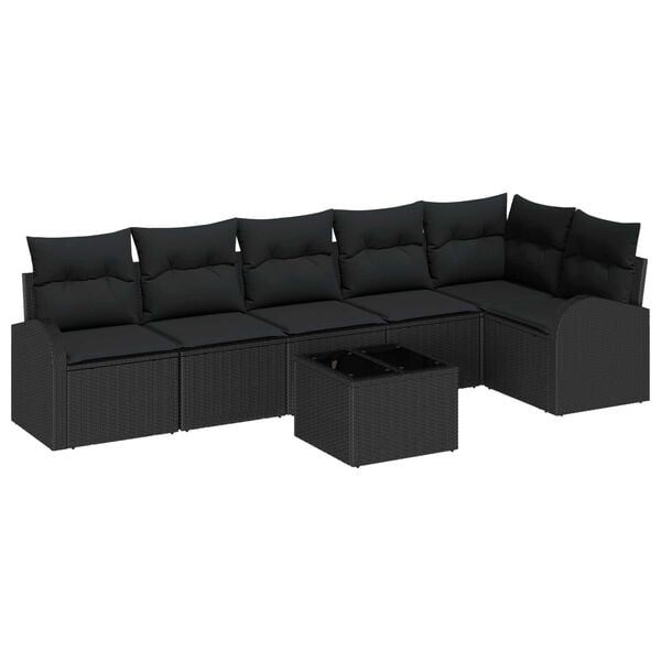 vidaXL Sofa Sæt med pude med opbevaring 7 pcs Sort polyrattan
